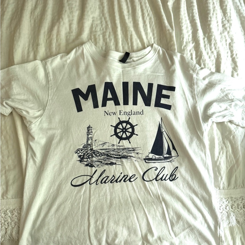 H&M Divided Oversized White Maine Marine Club T-Shirt